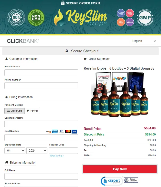 Keyslim Drops Supplement - Order Page